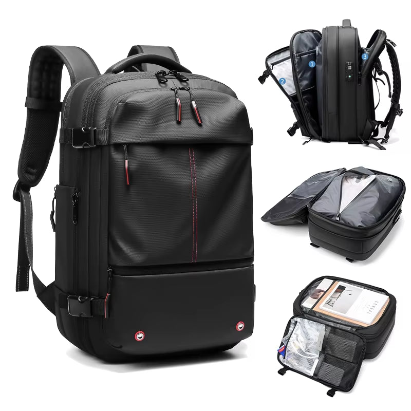Men Airback Backpack Vacuum Compression Travel Laptop Backpack Business Large Capacity School Backpack Expand Outdoor Backpack