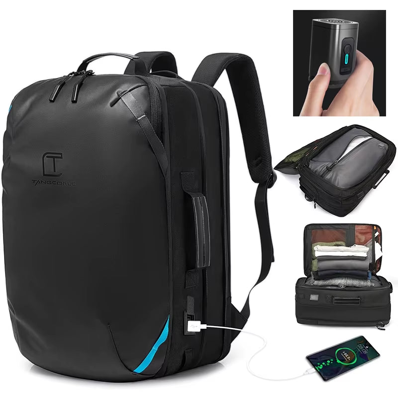 Men Airback Backpack Vacuum Compression Travel Laptop Backpack Business Large Capacity School Backpack Expand Outdoor Backpack