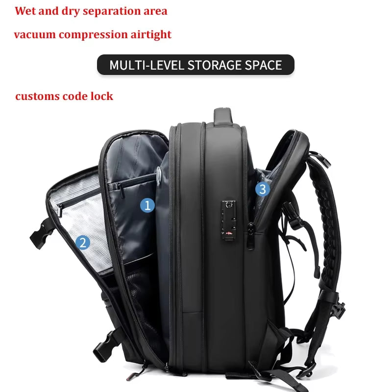 Men Airback Backpack Vacuum Compression Travel Laptop Backpack Business Large Capacity School Backpack Expand Outdoor Backpack